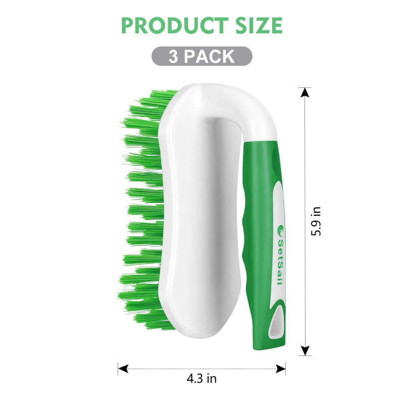 SetSail Scrub Brush, Heavy-Duty Scrub Brushes for Cleaning with Stiff Bristles Cleaning Brush for Shower, Bathroom, Carpet, Kitchen and Bathtub Scrubber - 3 Pack, Green - Image 2